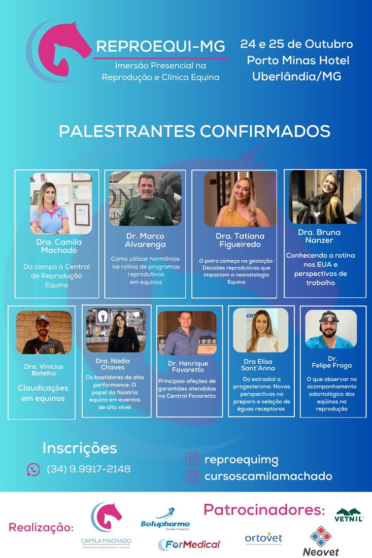 ReproEqui MG · palestrantes confirmados, 24 e 25 de outubro, Uberlândia/MG